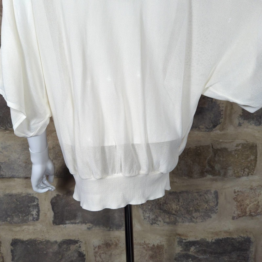 Zara Knit NEW Faux Wrap Cream Blouse Woman's Size Large Short Flutter Sleeve - Picture 6 of 11